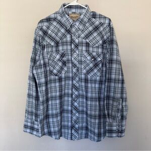 Wrangler Western Plaid Shirt Men’s L Green White Pearl Snap Pockets Long Sleeve